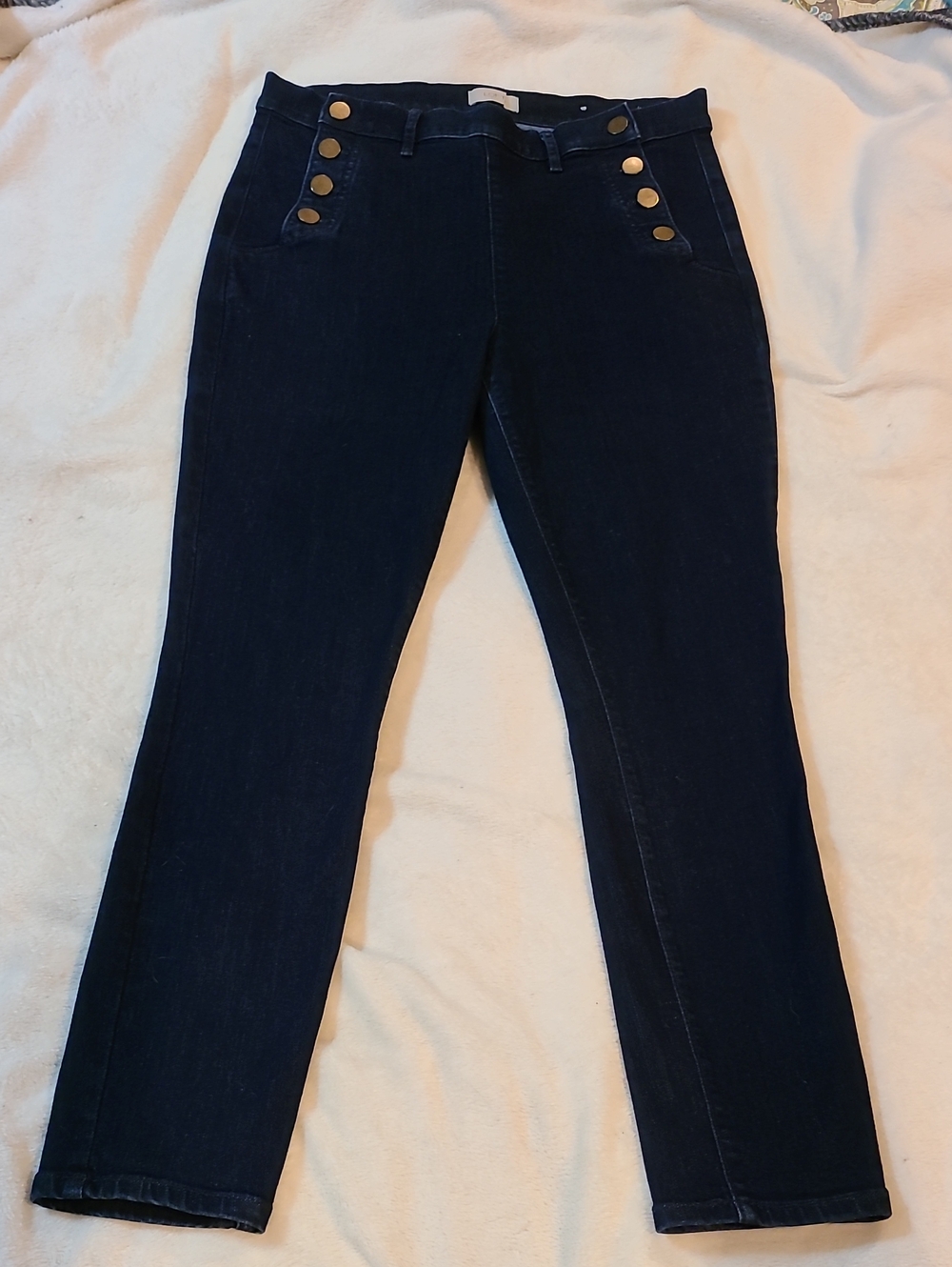Loft Dark Blue Button-Front Skinny Jeans